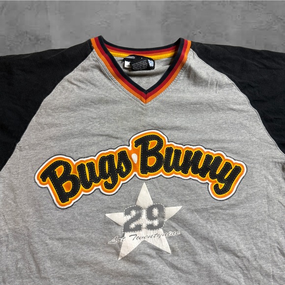 Vintage rare 90s Bugs Bunny 29 Varsity Jersey Style Gray Black Short Sleeve - Picture 2 of 4